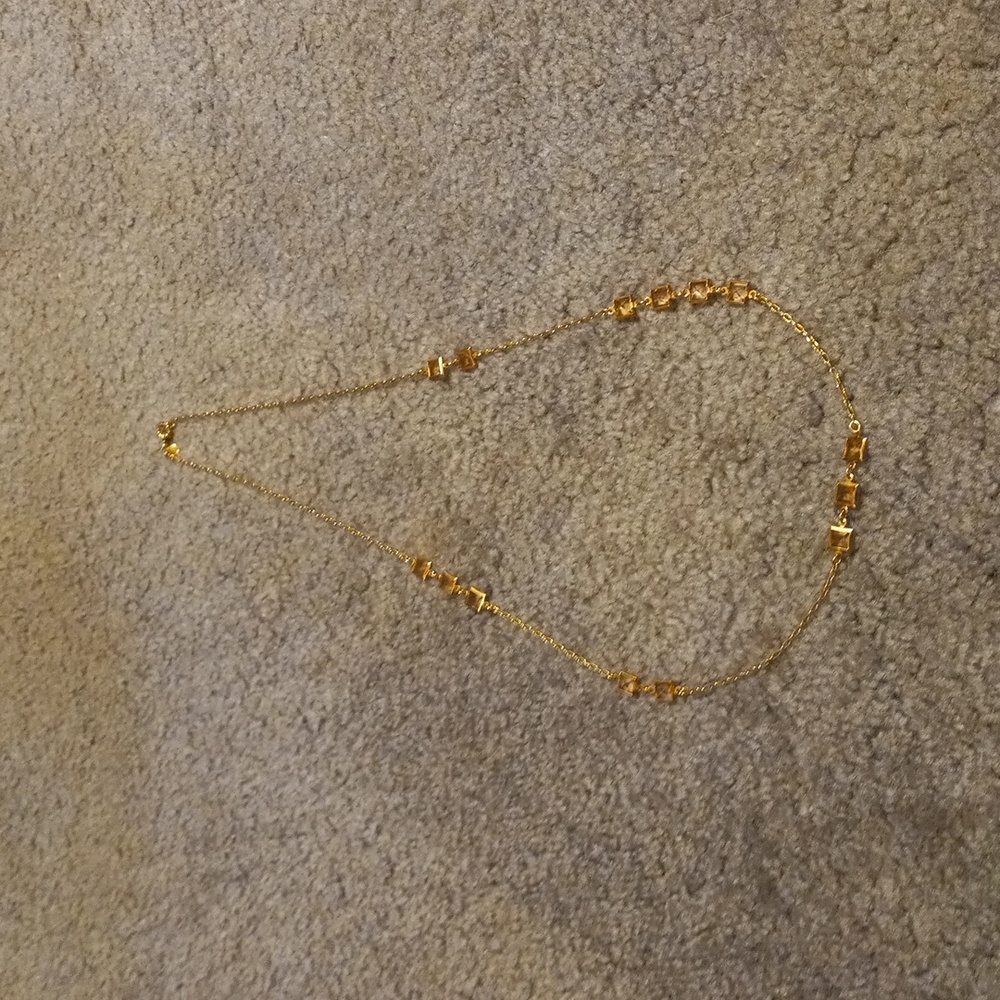 J Crew asymetrical long gold & pink necklace